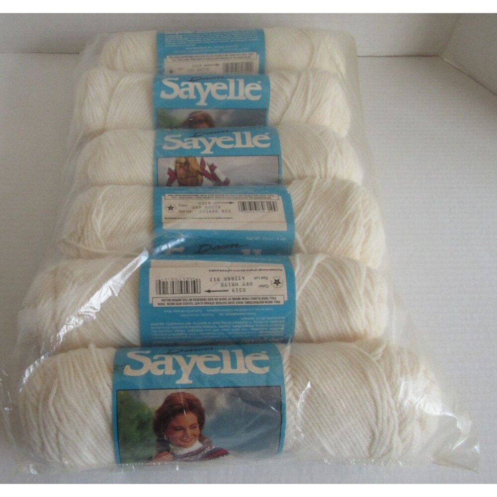 Dawn Sayelle Vintage Yarn Lot 6 Unused Skeins Off White Color 0319 Worsted